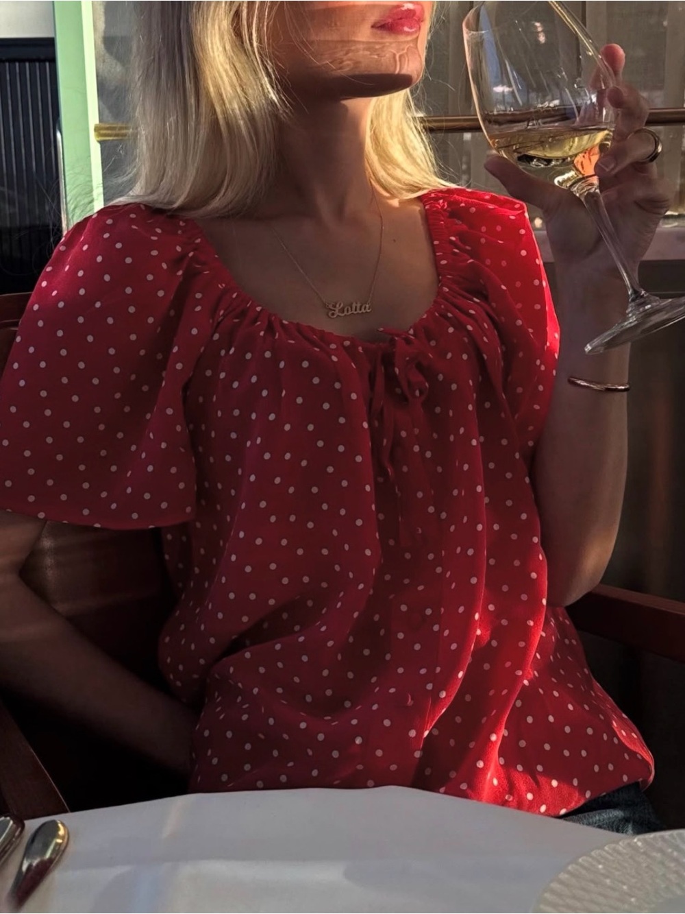 Sezane Vikaly Silk Blouse Red Polka Dot - Picture 6 of 9